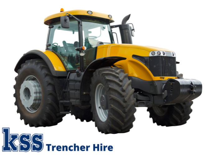Yellow tractor for trenching