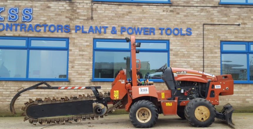 One of our sit-on trenchers parked outside our building